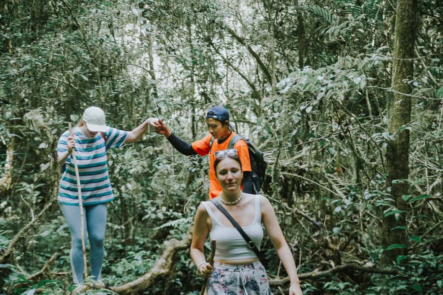 Bali: Munduk Waterfalls Trek, Twin Lakes and Temple Tour - Crossing Tamblingan Lake in a simple wooden canoe