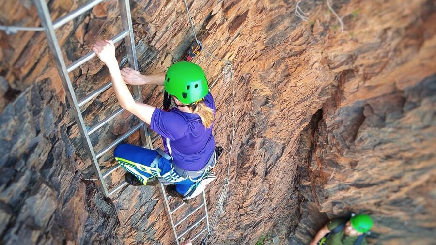 Gran Canaria: Guided Via Ferrata and Zipline Adventure - Reaching the top above the Tunte caldera