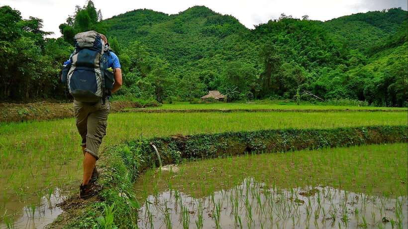 Luang Prabang Thin Pha Trail & Tad Sae Falls Trek - Walking through paddies and limestone foothills