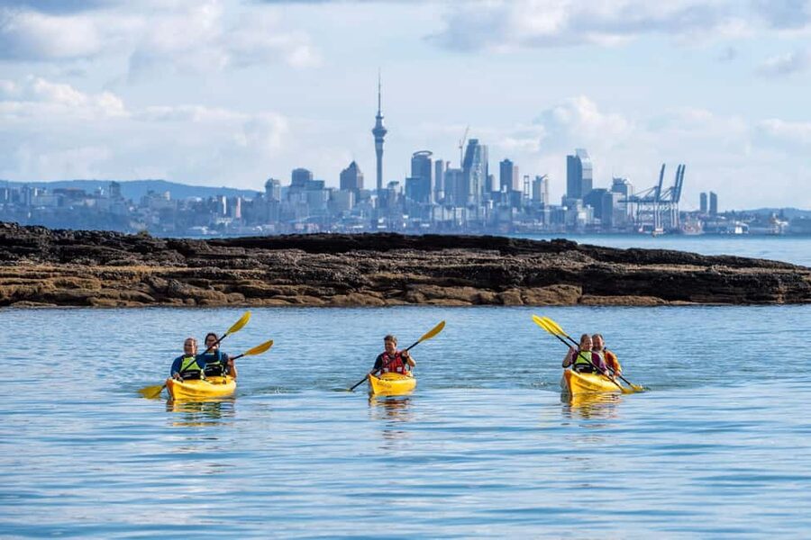 Rangitoto Island: Sea Kayak & Summit Hike Day Trip - Crossing the Waitemata Harbor by kayak