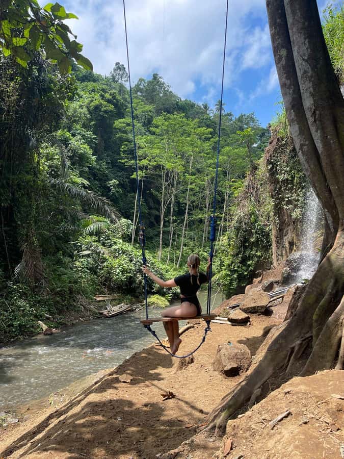 Ubud: Trekking Through Rivers & Forests to Three Waterfalls - The Green Canyon swing above the gorge