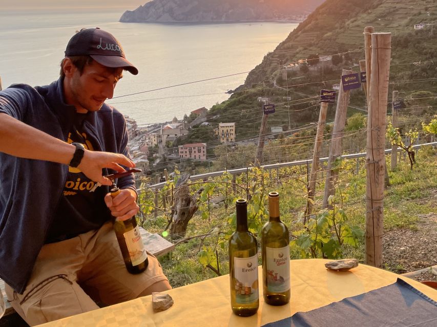 Vernazza: Panoramic Vineyard Trekking Tour w/ Wine Tasting - Three wines, local snacks, and a view over the sea